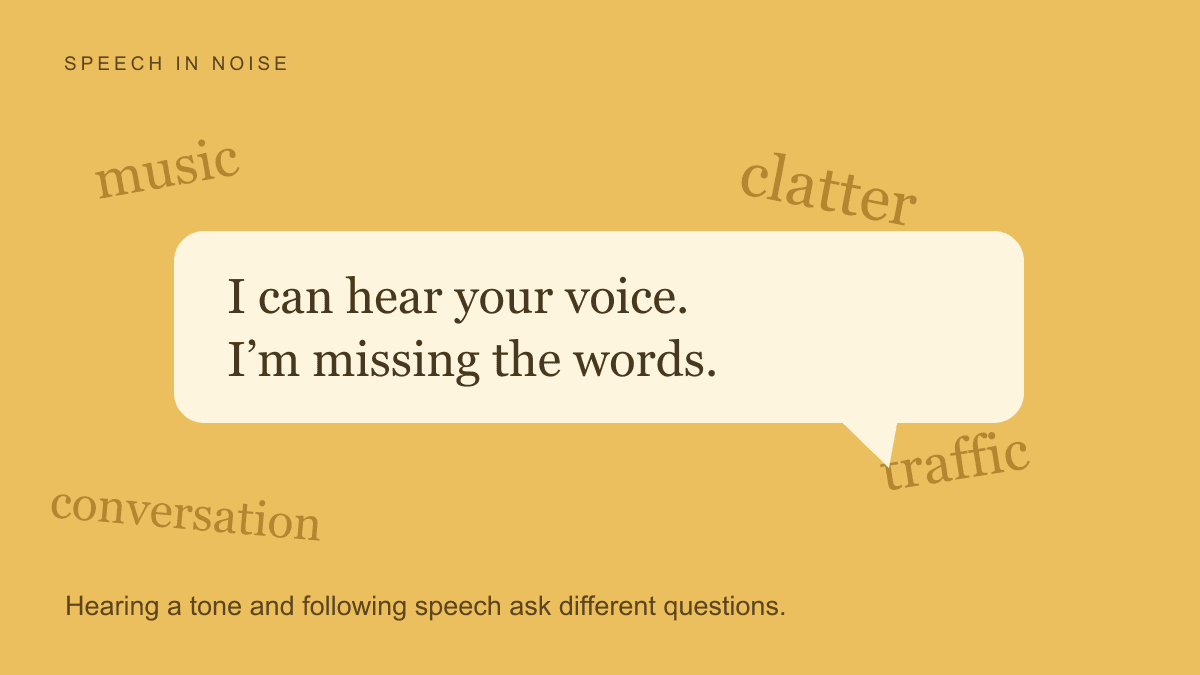 “I can hear your voice. I’m missing the words.” A conversation surrounded by music, clatter and traffic.