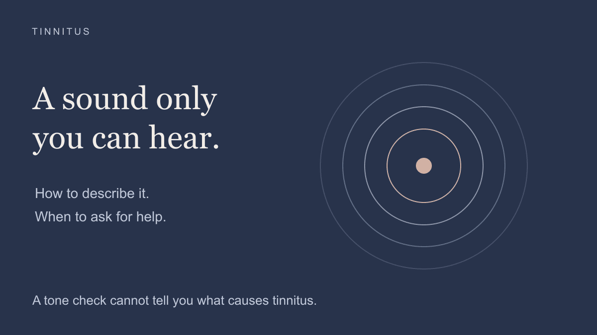 Concentric rings beside the phrase “A sound only you can hear”, illustrating the experience of tinnitus.
